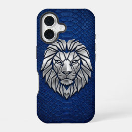 Silver Chrome Geometric Lion Blue Python iPhone 16ケース