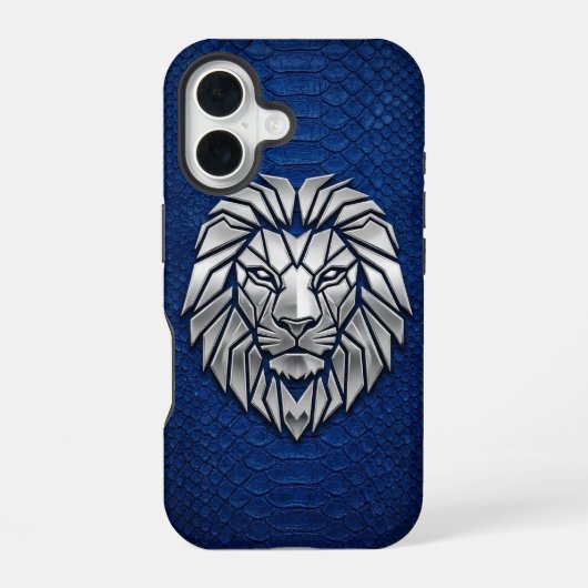 Silver Chrome Geometric Lion Blue Python iPhone 16ケース (裏面)