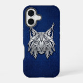 Silver Chrome Geometric Lynx Blue Python iPhone 16ケース (裏面)