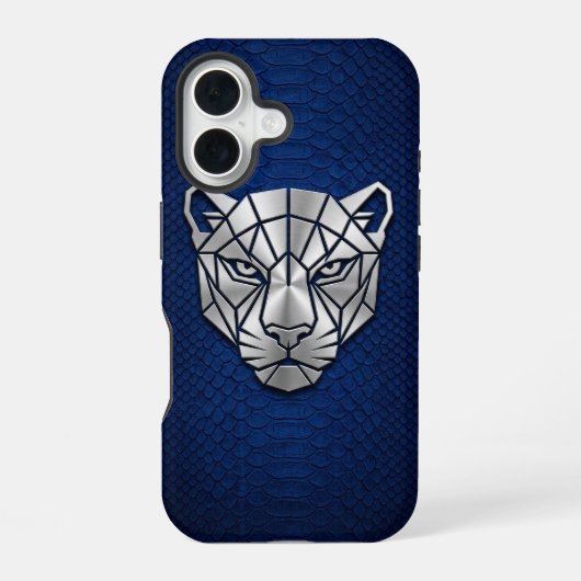 Silver Chrome Geometric Panther Blue Python iPhone 16ケース (裏面)