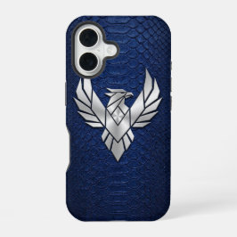 Silver Chrome Geometric Phoenix Blue Python iPhone 16ケース