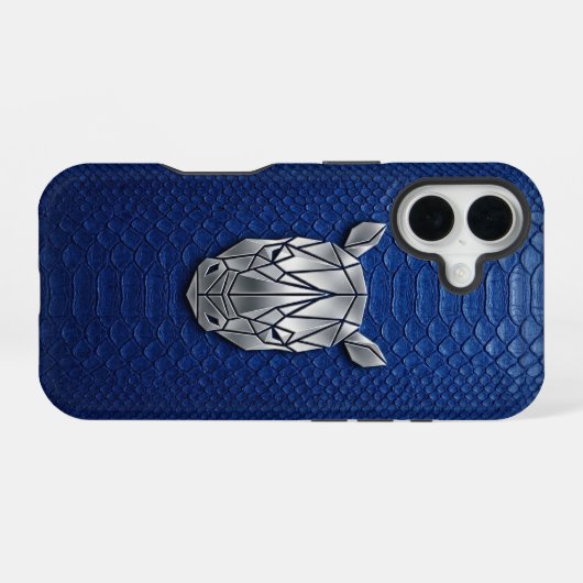 Silver Chrome Geometric Rhino Blue Python iPhone 16ケース (裏面横)