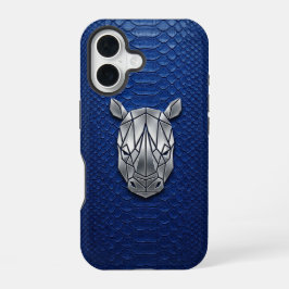 Silver Chrome Geometric Rhino Blue Python iPhone 16ケース