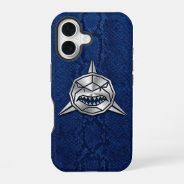 Silver Chrome Geometric Shark Blue Python iPhone 16ケース