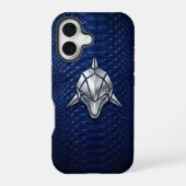 Silver Chrome Geometric Shark Blue Python iPhone 16ケース (裏面)