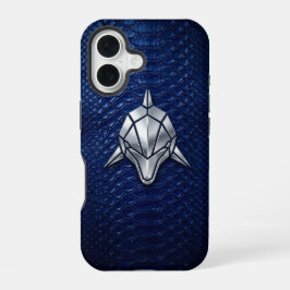 Silver Chrome Geometric Shark Blue Python iPhone 16ケース