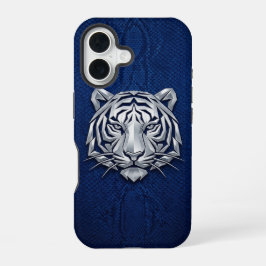 Silver Chrome Geometric Tiger Blue Python iPhone  16ケース