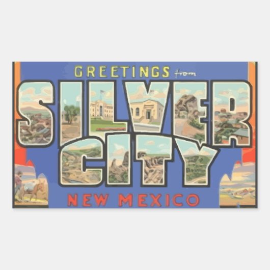 Silver City New Mexicoからの挨拶(ヴィンテージ) 長方形シール (正面)