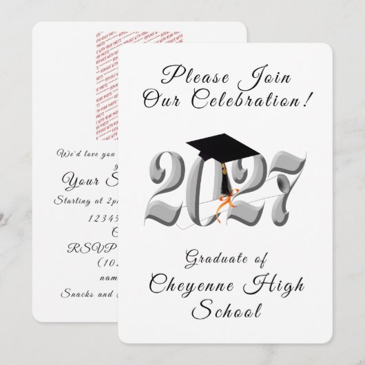 Silver Class of 2027 Photo Graduation 招待状 (正面/裏面)