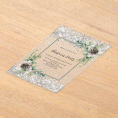 Silver cones green leaves frosted Christmas Party アクリル招待状 (レイダウン)