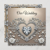 Silver & Cream Elegance: Diamond Heart Wedding Inv (正面/裏面)