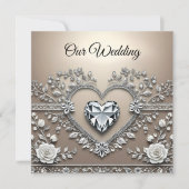 Silver & Cream Elegance: Diamond Heart Wedding Inv (正面)