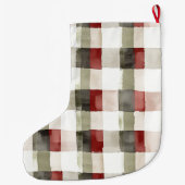 Silver Cream Green Red Plaid Stripes Christmas   ラージクリスマスストッキング (裏面)