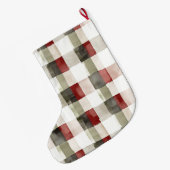 Silver Cream Green Red Plaid Stripes Christmas   ラージクリスマスストッキング (裏面 (吊り時))