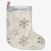 Silver Cream White Snowflakes Christmas   ラージクリスマスストッキング (正面)