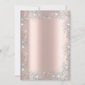 Silver Cross Pink Bow Rose Gold Glitter Dust  招待状 (裏面)