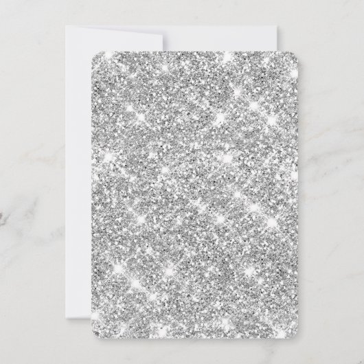 Silver Crown Glitter Confetti  Blue Quinceañera   招待状 (裏面)