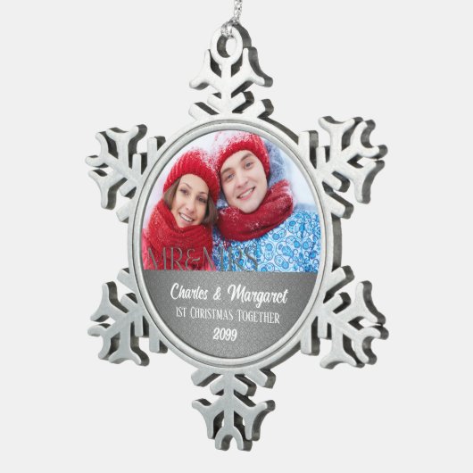 Silver Damask第1回クリスマス一緒に写真 スノーフレークピューターオーナメント (右)