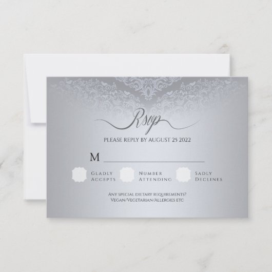 Silver Damask Wedding RSVP Response Card (正面)