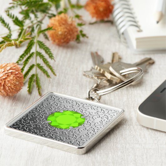 Silver Damask with a faux peridot gemstone キーホルダー (側面)