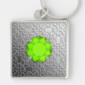 Silver Damask with a faux peridot gemstone キーホルダー (正面)