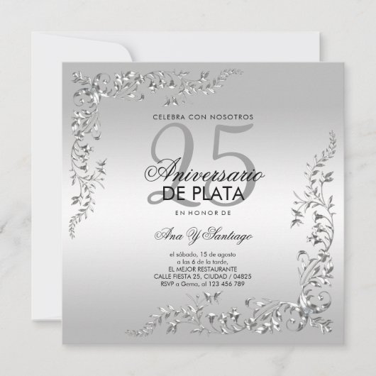 Silver Decoration 25th Wedding Anniversary  招待状 (正面)