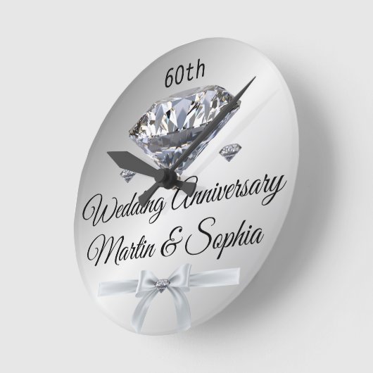 Silver Diamond 60th Anniversary Gift on ラウンド壁時計 (傾斜)