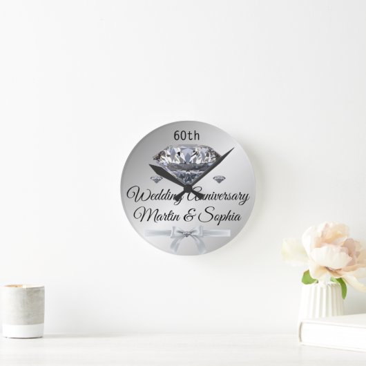 Silver Diamond 60th Anniversary Gift on ラウンド壁時計 (ホーム)