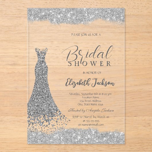 Silver Diamond Dress Sparkle Frame  アクリル招待状 (正面)