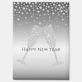 Silver Diamond Sparkle Champagne Glass New Year's マグネット (正面)
