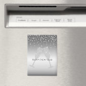 Silver Diamond Sparkle Champagne Glass New Year's マグネット (インサイチュ (食洗機))