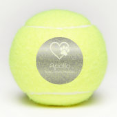 Silver Dog Name Tennis Ball 'toss, fetch, repeat' テニスボール (正面)