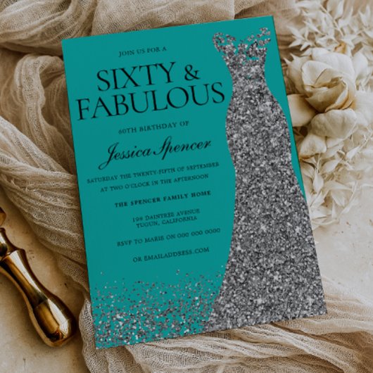 Silver Dress Elegance 60 & Fabulous! 60th Birthday 招待状