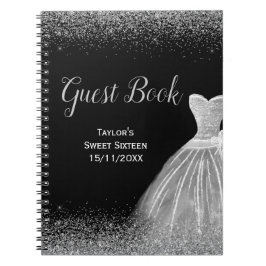 Silver Dress Faux Glitter Sweet 16 guest Book ノートブック
