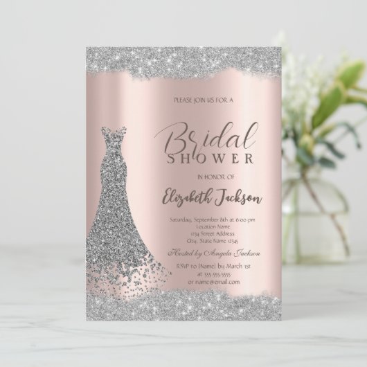 Silver Dress Sparkle Frame Rose Gold  招待状 (スタンド正面)