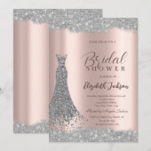 Silver Dress Sparkle Frame Rose Gold  招待状 (正面/裏面)