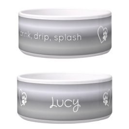 Silver 'drink drip splash' Dog Name Bowl ボウル
