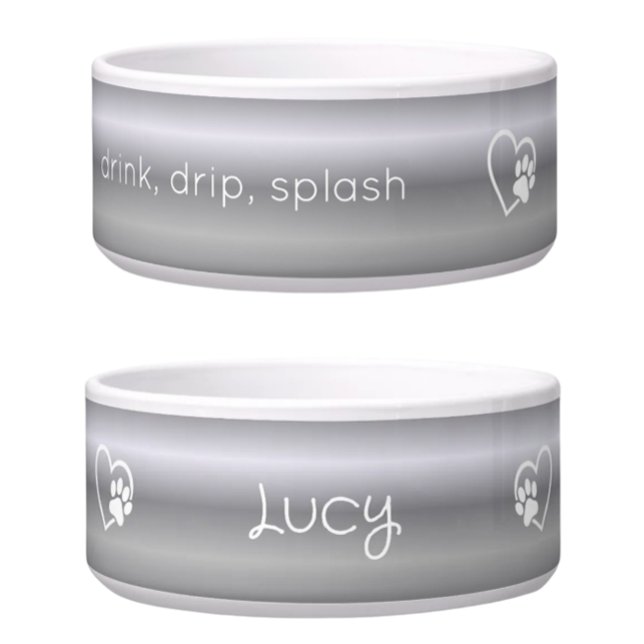 Silver 'drink drip splash' Dog Name Bowl ボウル (クリエイターアップロード済み)