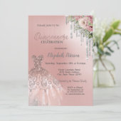 Silver Drips,Dress Flowers Pink Quinceanera  招待状 (スタンド正面)