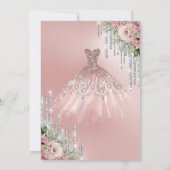 Silver Drips,Dress Flowers Pink Quinceanera  招待状 (裏面)