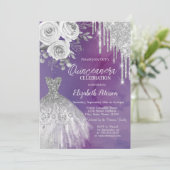 Silver Drips,Dress Roses Purple クィンセañera 招待状 (スタンド正面)