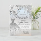 Silver Drips,Dress Roses Silver quinceañera 招待状 (スタンド正面)