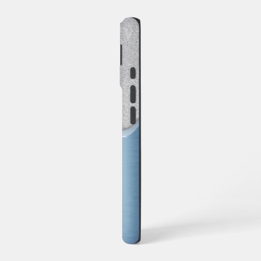 Silver Drips Monogram Blue Metallic iPhone 16ケース (左側面)