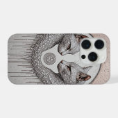 Silver Dual Cats ✨ Symmetrical Faces Elegant Moder iPhoneケース (裏面横)