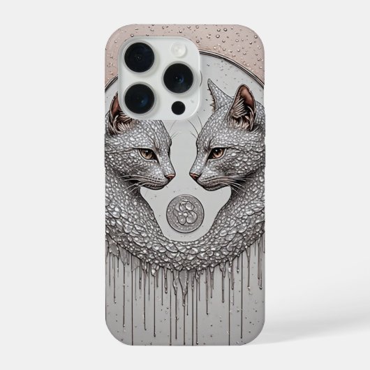 Silver Dual Cats ✨ Symmetrical Faces Elegant Moder iPhoneケース (裏面)