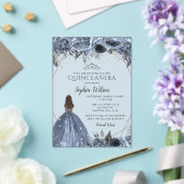 Silver Dusty Blue Floral Princess Quinceañera  アクリル招待状 (インサイチュ (ウェディング))
