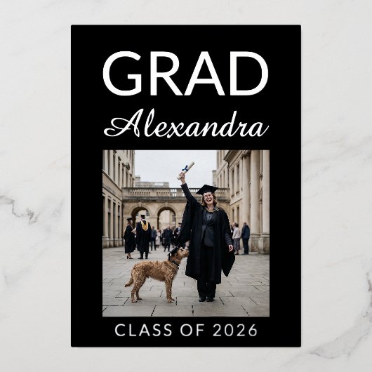 Silver DVM Veterinary Medicine Graduation Party 箔招待状 (正面)