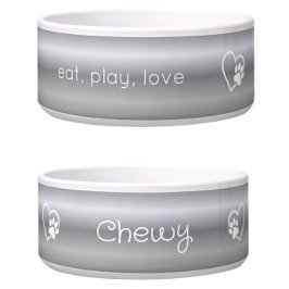 Silver 'eat, play, love' Dog Name Bowl ボウル