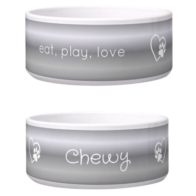 Silver 'eat, play, love' Dog Name Bowl ボウル (クリエイターアップロード済み)