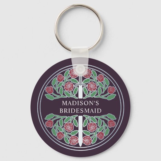 Silver Eggplant Floral Bridesmaid Royal Wedding キーホルダー (正面)